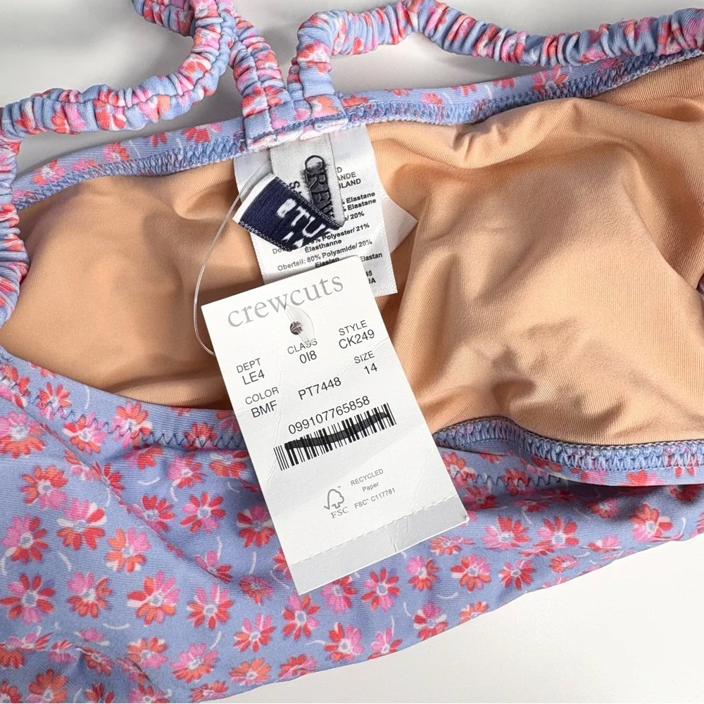 NWT J. Crew Crewcuts Girls' Ruched-strap Swim Top Blue Multi Floral